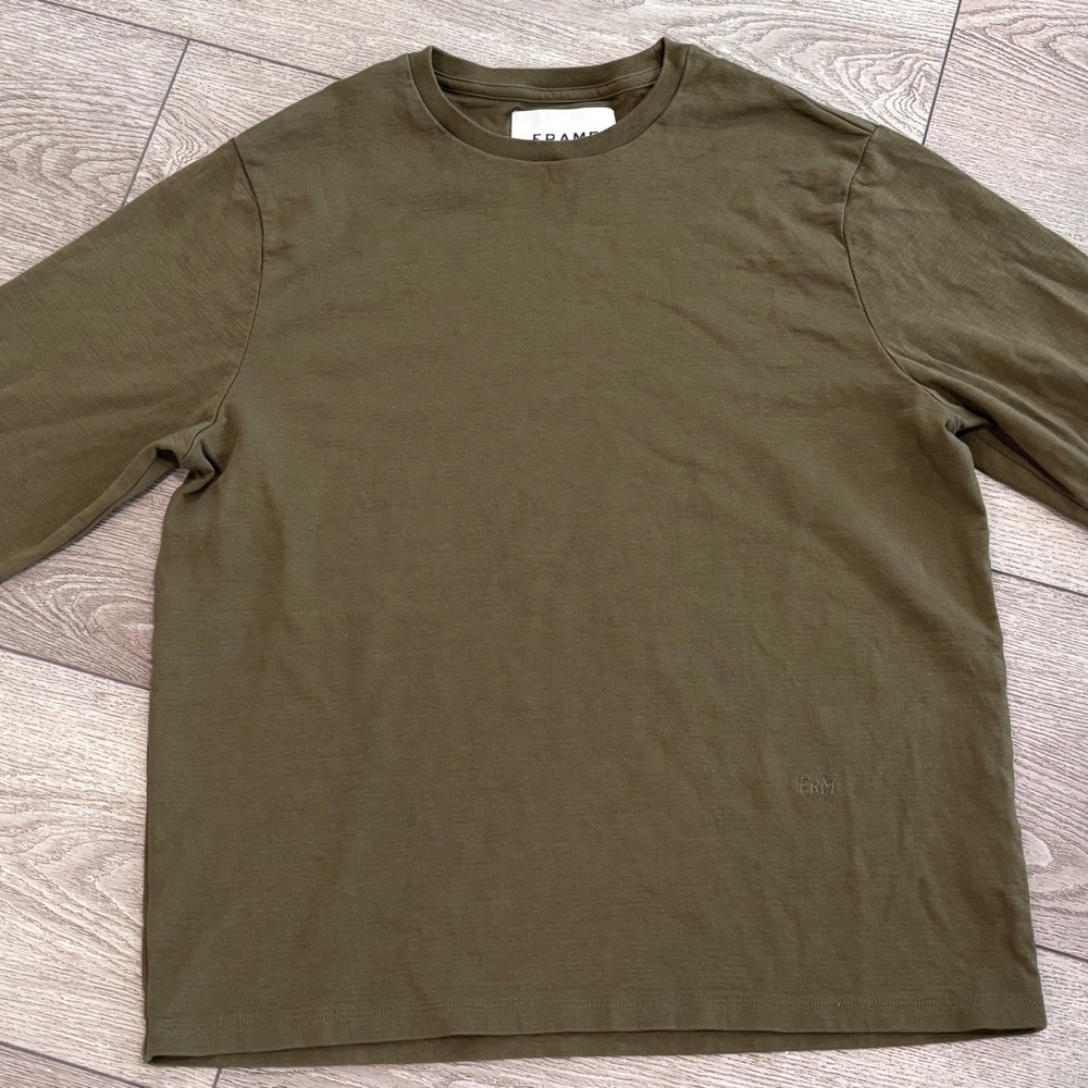 FRAME Long Sleeve Shirt Mens Large Rifle Green Crew Neck Preppy Casual Active